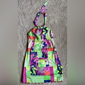 Lilly Pulitzer | Brighton Halter Dress Patchwork Print w/ Pom Poms | Size 2